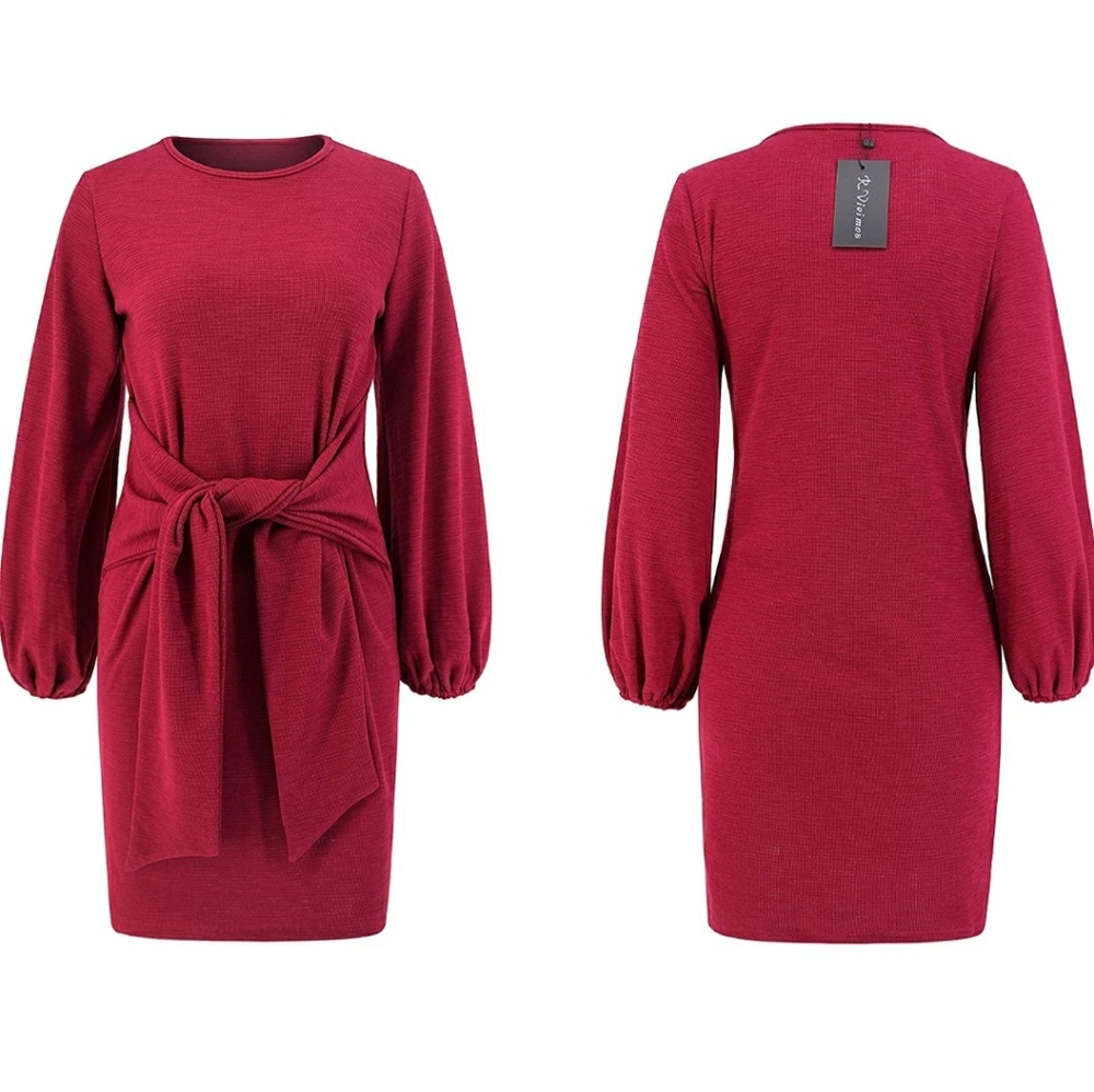 Red tie waist dress